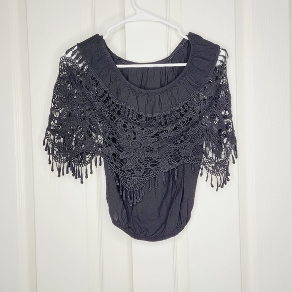Axul Womens Off the Shoulder Black Crochet Top size Small Boho Western - Picture 3 of 3